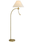 68" Antiqued Brass Metal Reading Floor Lamp With Off White Fabric Empire Shade