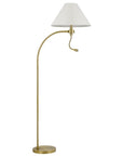 68" Antiqued Brass Metal Reading Floor Lamp With Off White Fabric Empire Shade