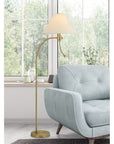 68" Antiqued Brass Metal Reading Floor Lamp With Off White Fabric Empire Shade