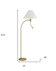68" Antiqued Brass Metal Reading Floor Lamp With Off White Fabric Empire Shade