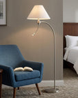 68" Nickel Metal Reading Floor Lamp With White Fabric Empire Shade