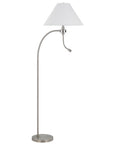 68" Nickel Metal Reading Floor Lamp With White Fabric Empire Shade