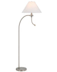 68" Nickel Metal Reading Floor Lamp With White Fabric Empire Shade