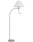 68" Nickel Metal Reading Floor Lamp With White Fabric Empire Shade