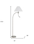 68" Nickel Metal Reading Floor Lamp With White Fabric Empire Shade