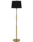 60" Antiqued Brass Metal Floor Lamp With Black Fabric Drum Shade