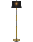 60" Antiqued Brass Metal Floor Lamp With Black Fabric Drum Shade