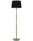 60" Antiqued Brass Metal Floor Lamp With Black Fabric Drum Shade