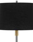 60" Antiqued Brass Metal Floor Lamp With Black Fabric Drum Shade