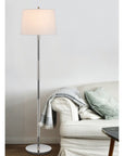 60" Silver Metal Floor Lamp With White Fabric Drum Shade