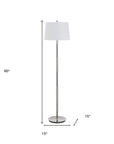 60" Silver Metal Floor Lamp With White Fabric Drum Shade