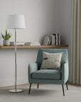 60" Silver Metal Floor Lamp With White Fabric Drum Shade
