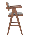 Set of Two 26" Gray And Walnut Fabric And Solid Wood Low Back Counter Height Bar Chairs