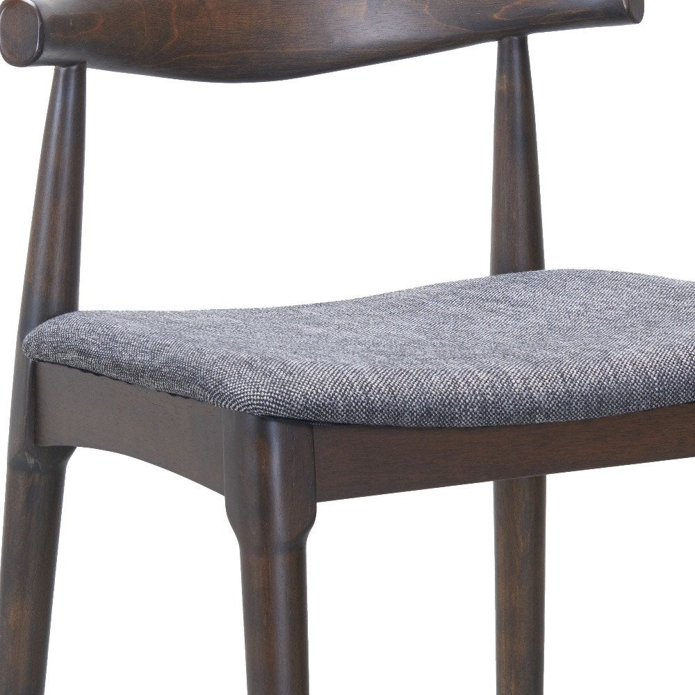 Set of Two 31" Gray And Espresso Fabric And Solid Wood Low Back Bar Height Bar Chairs