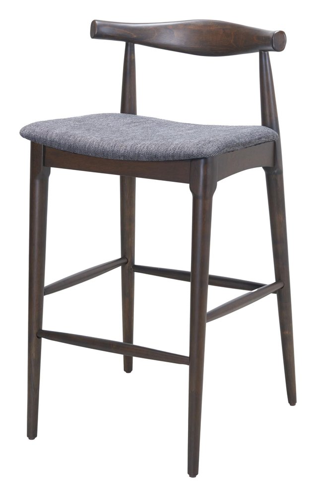 Set of Two 31" Gray And Espresso Fabric And Solid Wood Low Back Bar Height Bar Chairs