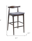 Set of Two 31" Gray And Espresso Fabric And Solid Wood Low Back Bar Height Bar Chairs