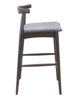 Set of Two 31" Gray And Espresso Fabric And Solid Wood Low Back Bar Height Bar Chairs