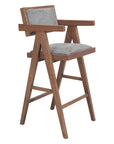 Set of Two 26" Gray And Walnut Fabric And Solid Wood Low Back Counter Height Bar Chairs