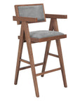 Set of Two 26" Gray And Walnut Fabric And Solid Wood Low Back Counter Height Bar Chairs
