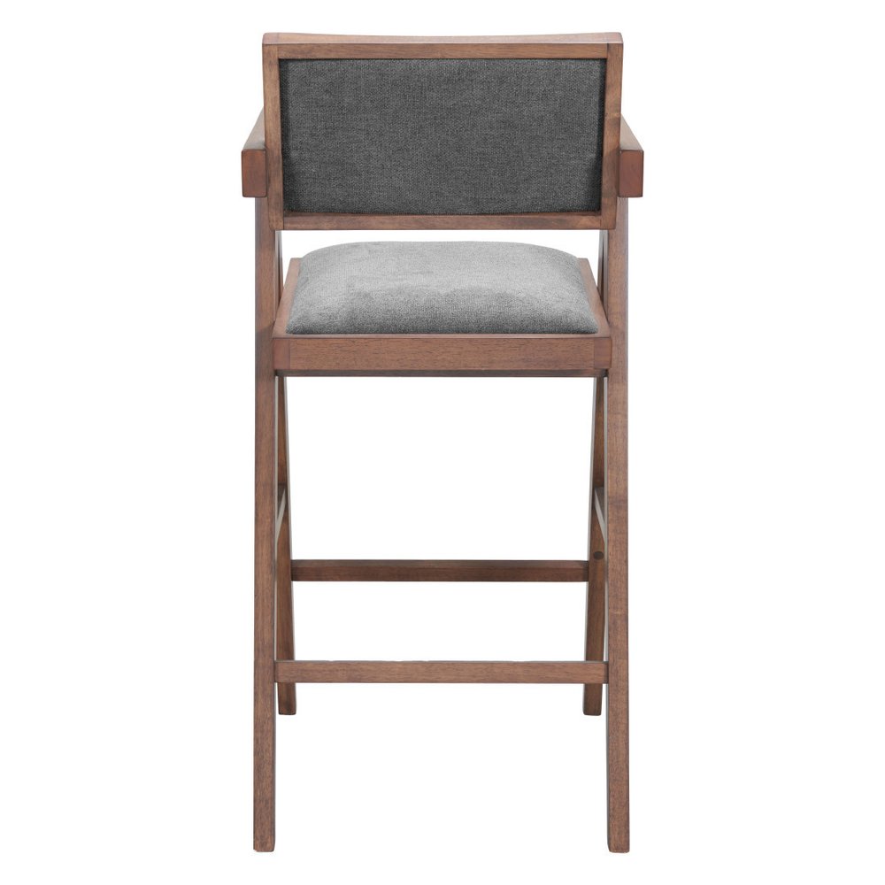 Set of Two 26" Gray And Walnut Fabric And Solid Wood Low Back Counter Height Bar Chairs