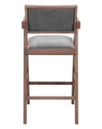 Set of Two 26" Gray And Walnut Fabric And Solid Wood Low Back Counter Height Bar Chairs