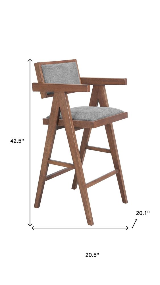 Set of Two 26" Gray And Walnut Fabric And Solid Wood Low Back Counter Height Bar Chairs