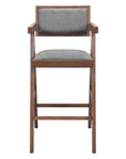 Set of Two 26" Gray And Walnut Fabric And Solid Wood Low Back Counter Height Bar Chairs