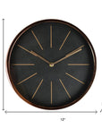 12" Black And Rose Gold Heavy Duty Plastic Silent Analog Round Wall Clock