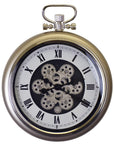 16" Champagne White And Black Iron Skeleton Exposed Gear Pocket Watch Wall Clock