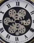 16" Champagne White And Black Iron Skeleton Exposed Gear Pocket Watch Wall Clock
