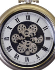 16" Champagne White And Black Iron Skeleton Exposed Gear Pocket Watch Wall Clock