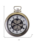 16" Champagne White And Black Iron Skeleton Exposed Gear Pocket Watch Wall Clock