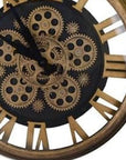 18" Antiqued Gold And Black Iron Silent Skeleton Exposed Gear Round Wall Clock