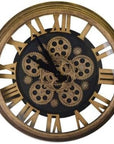 18" Antiqued Gold And Black Iron Silent Skeleton Exposed Gear Round Wall Clock
