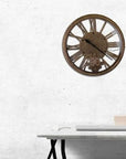 18" Antiqued Gold And Black Iron Silent Skeleton Exposed Gear Round Wall Clock