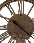 18" Antiqued Gold And Black Iron Silent Skeleton Exposed Gear Round Wall Clock
