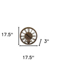 18" Antiqued Gold And Black Iron Silent Skeleton Exposed Gear Round Wall Clock