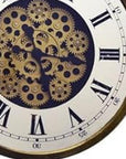 18" Antiqued Gold White And Black Iron Silent Skeleton Exposed Gear Round Wall Clock