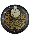 18" Black Gold And White Iron Silent Skeleton Exposed Gear Round Wall Clock