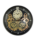 18" Black Gold And White Iron Silent Skeleton Exposed Gear Round Wall Clock