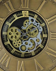 18" Black Gold And Silver Iron Silent Skeleton Exposed Gear Round Wall Clock