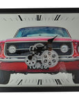23" Black Red And Silver Iron Silent Analog Exposed Gear Wall Clock