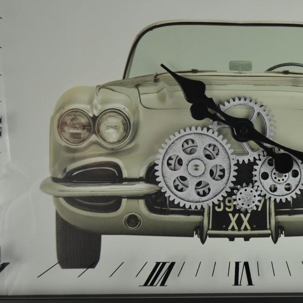 23" Black Silver And White Iron Silent Analog Exposed Gear Wall Clock