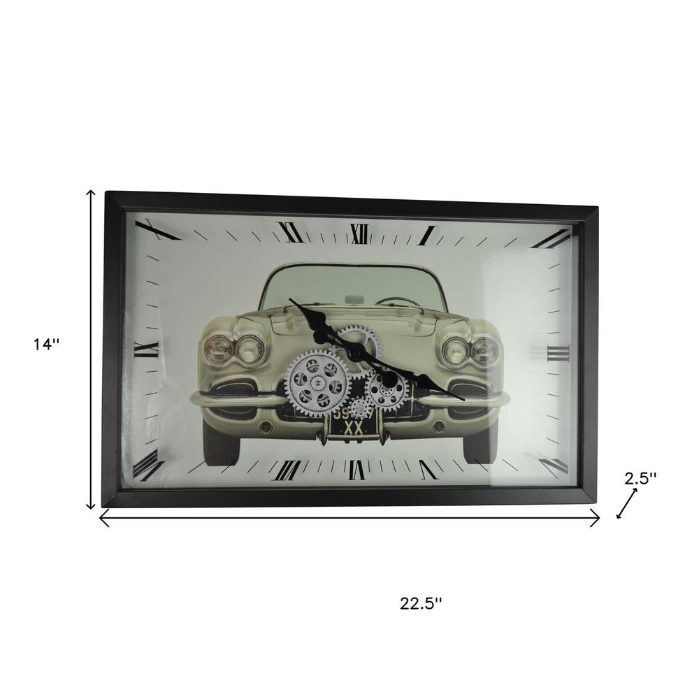 23" Black Silver And White Iron Silent Analog Exposed Gear Wall Clock