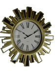 19" Gold And Clear Mirrored Glass And Heavy Duty Plastic Silent Analog Sunburst Wall Clock