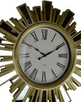 19" Gold And Clear Mirrored Glass And Heavy Duty Plastic Silent Analog Sunburst Wall Clock