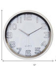 12" Silver And White Heavy Duty Plastic Silent Analog Round Wall Clock