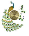 27" Gold Blue And Green Silent Analog Peacock Novelty Wall Clock