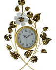 22" Gold And White Iron Silent Analog Floral Novelty Wall Clock