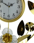 20" Gold And White Iron Silent Analog Floral Round Wall Clock